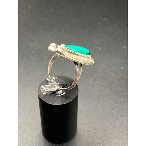 Navajo Malachite Ring Size 6 Sterling Silver Elongated Teardrop Stone Raindrops - Picture 6 of 9